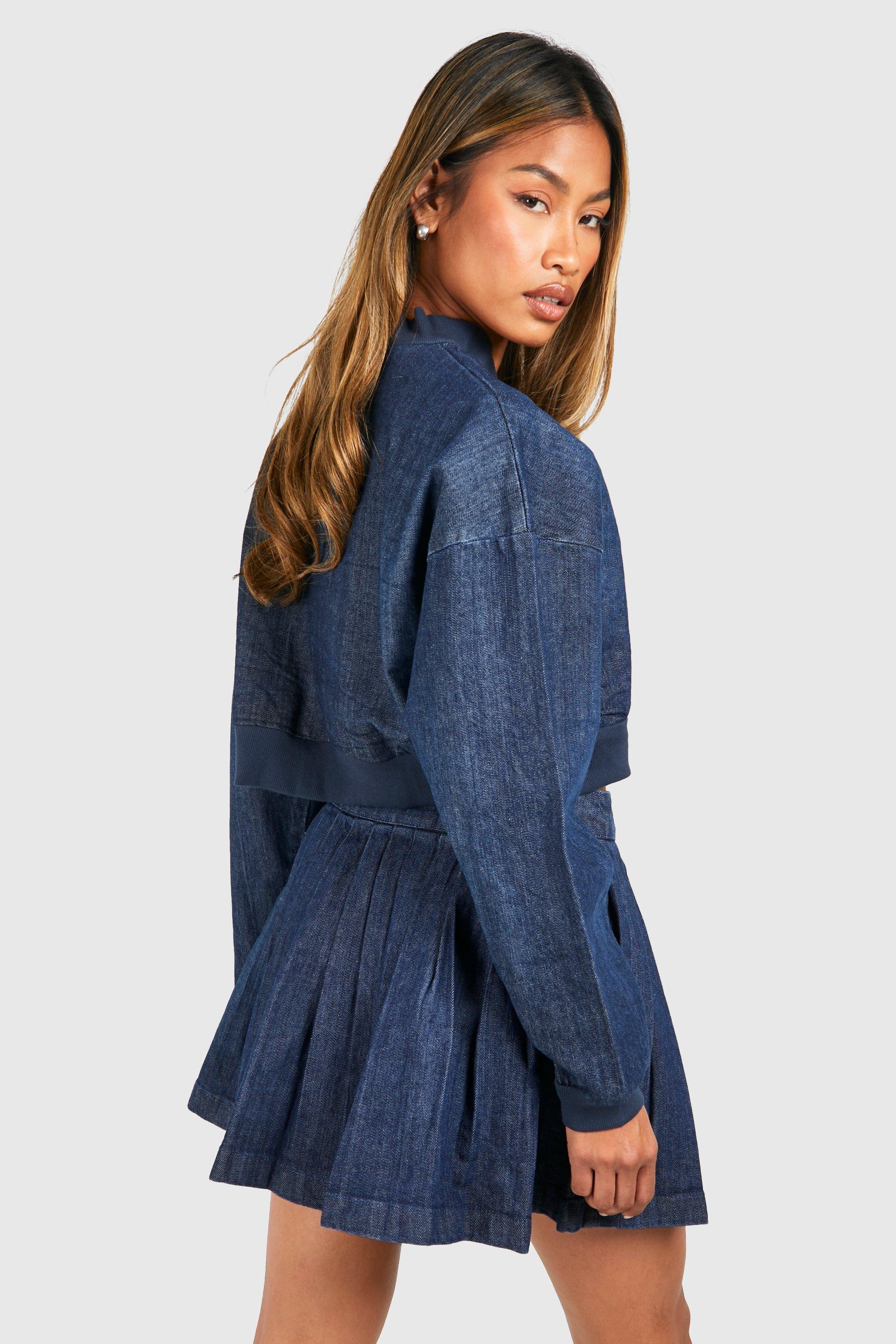 Cropped Denim Bomber Jacket | boohoo